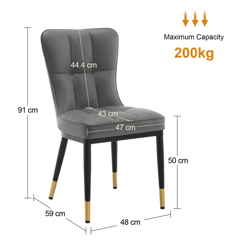 50cm H Tufted Upholstered Metal Upholstered Back Side Chair, 6, Grey
