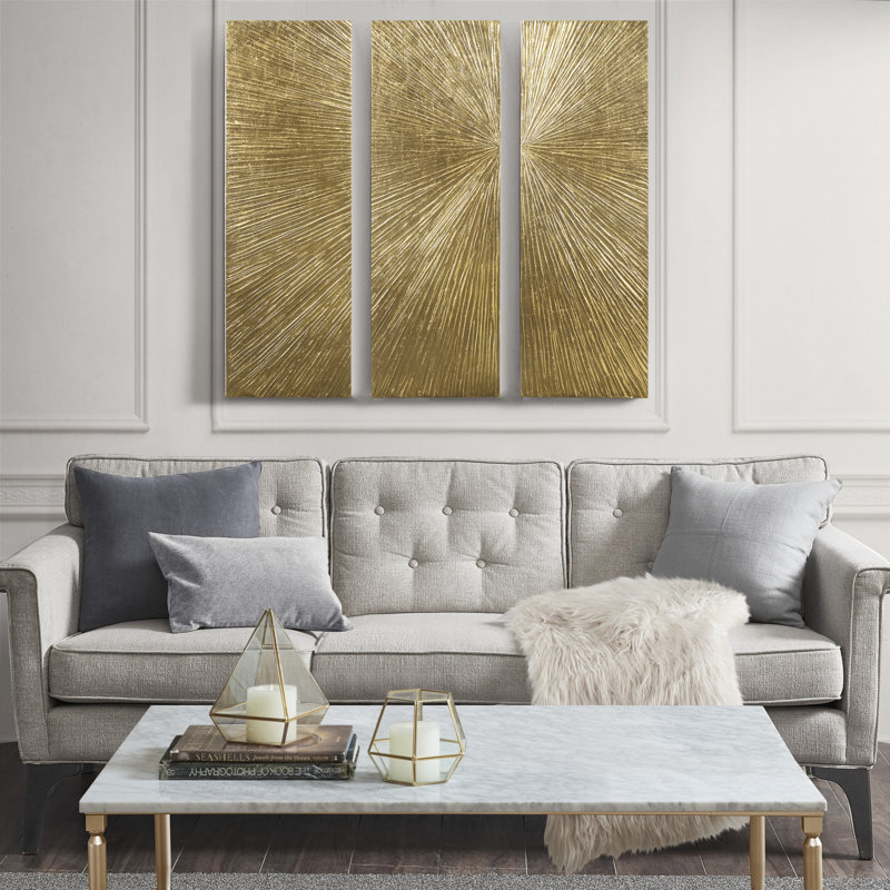 Sunburst 3-Piece Hand-Painted Resin Wall Art, Gold