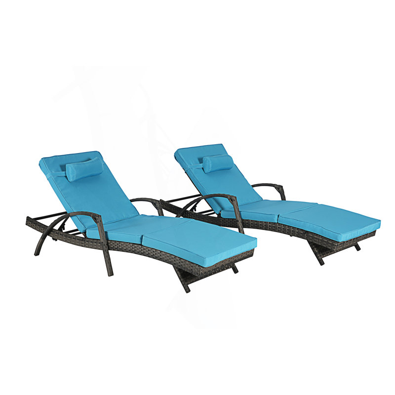 Ensemble de 2 chaises longues d'extérieur inclinables avec coussins, chaise longue inclinable à 150 ° de la plage près de la piscine