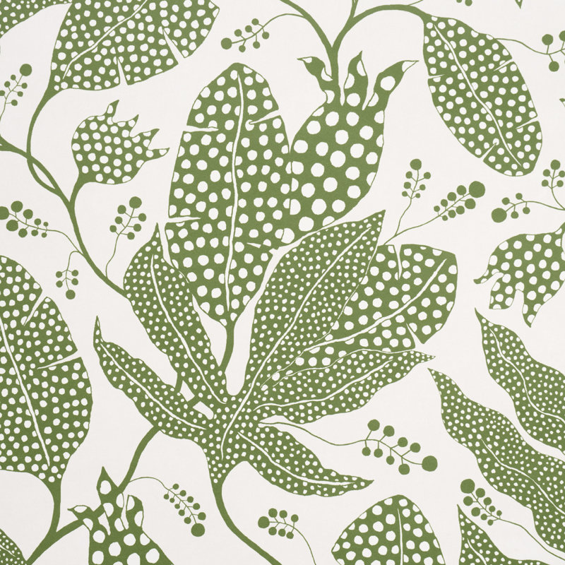 Schumacher x Marian Mcevoy Polka Dot Jungle Wallpaper, Green & Ivory
