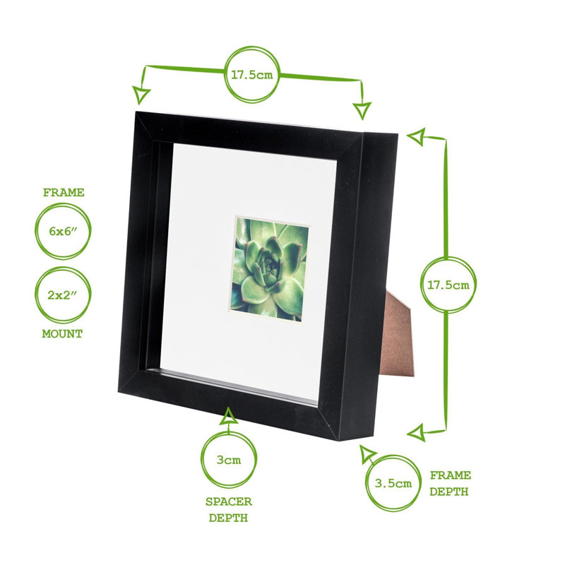 Bevelled Shadow Box Picture Frame with Mat, 17.5cm H x 17.5cm W x 3.5cm D, Black/White