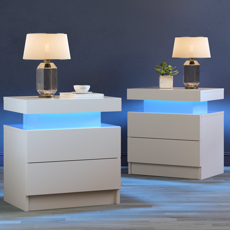 LED Nightstand with Drawers (Set of 2)