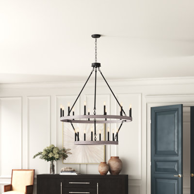 Adriana 20 - Light Steel Dimmable Wagon Wheel Chandelier