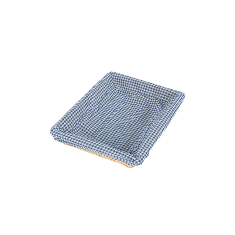 Wicker Display Tray Basket with Checked Lining, Blue