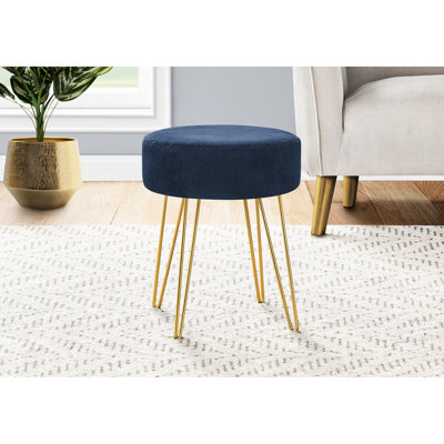 Repose-pieds bleu moderne avec pieds en métal doré et texture douce d'une largeur de 13,87 pouces