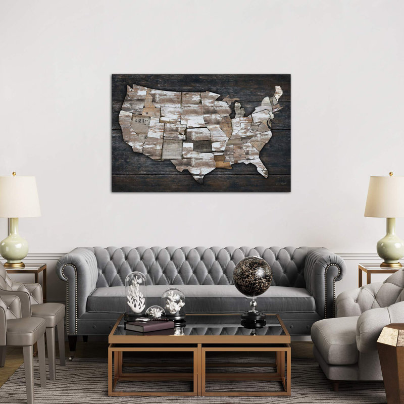USA Map II by Diego Tirigall - No Frame Print on Canvas, 66.04 cm H x 45.72 cm W x 1.91 cm D
