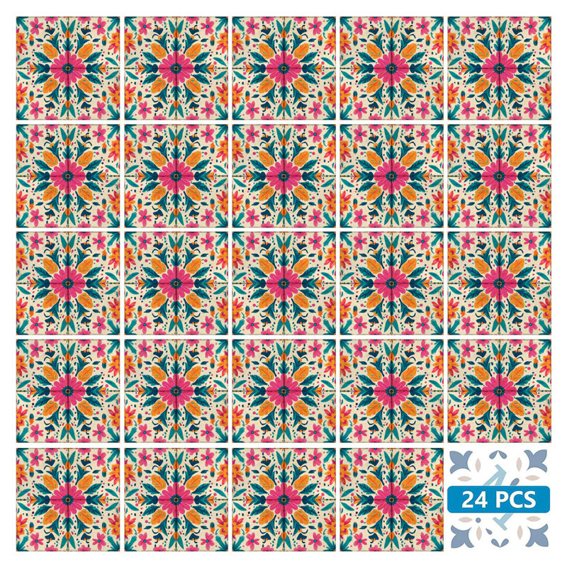 Carreau de mosaïque floral auto-adhésif en vinyle 5 po x 5 po