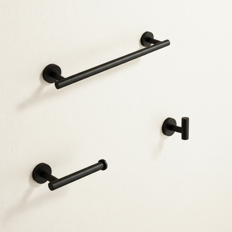 3-Piece Matte Black Bathroom Hardware Set, Towel Bar, Robe Hook & Toilet Paper Holder