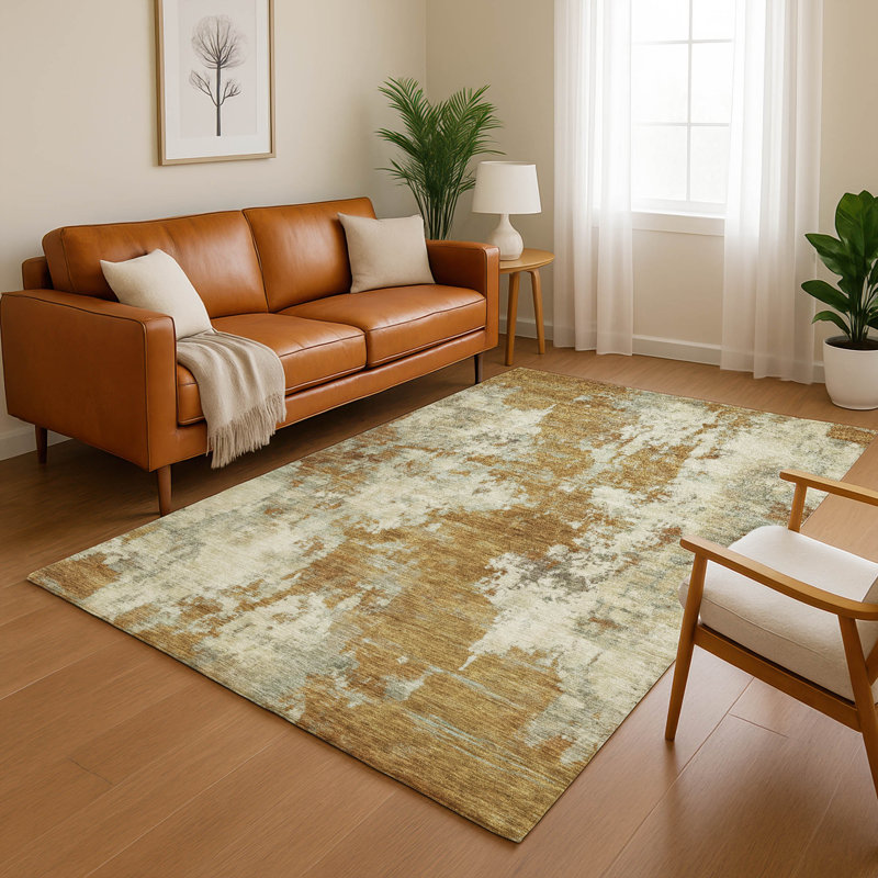 Tapis abstrait lavable à la machine de qualité supérieure Mayfield AMF2066, Terracotta, 2 pi 6 po x 3 pi 10 po