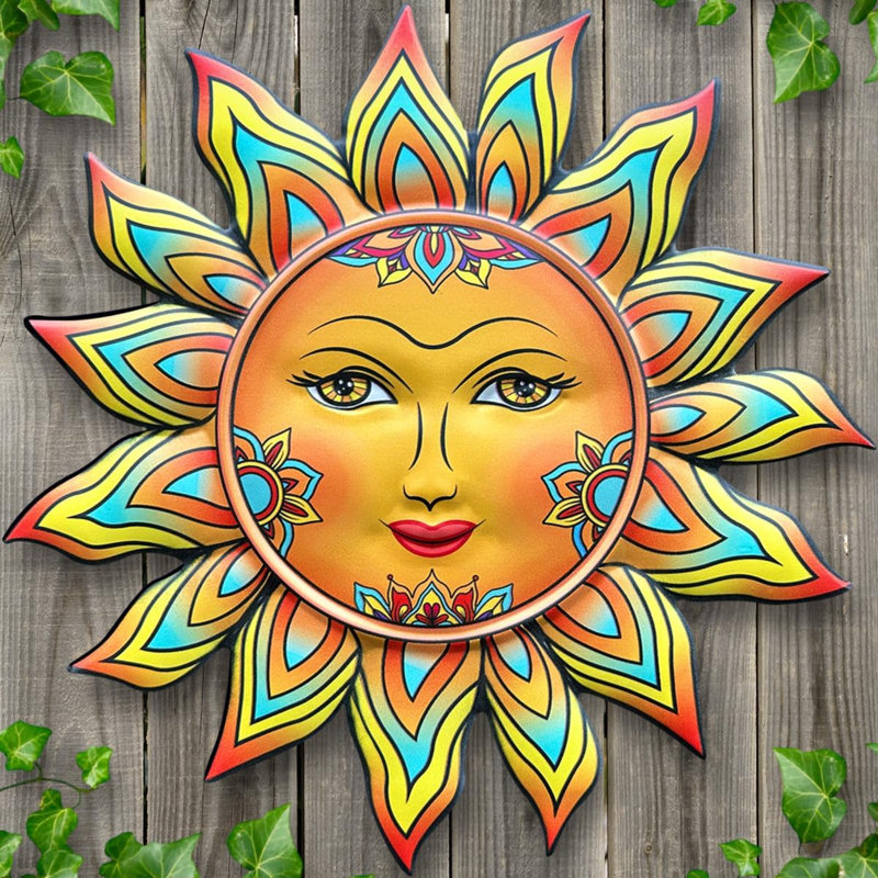 Décoration murale en métal fleur de soleil - 13 pouces décorations murales pour l'extérieur