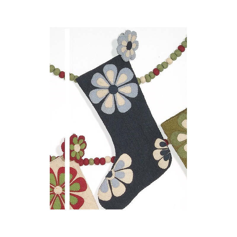 Flower Power Christmas Stocking, Cream/Blue