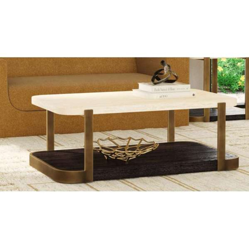 Callista Travertine Cocktail Table with Casters