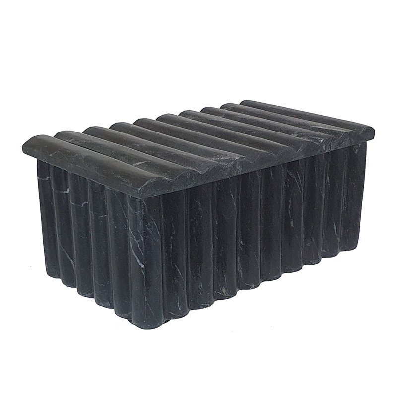 Boîte de rangement décorative avec couvercle, sculptures cannelées de 7 pouces, marbre noir