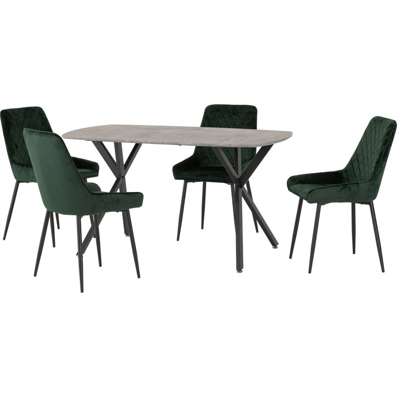 Mizel 4 - Person Dining Set, Emerald Green, Concrete Effect