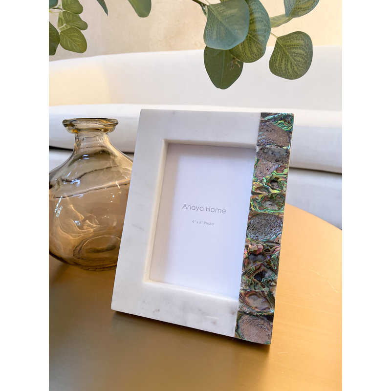 4x6 White Marble and Rainbow Mother of Pearl Picture Frame