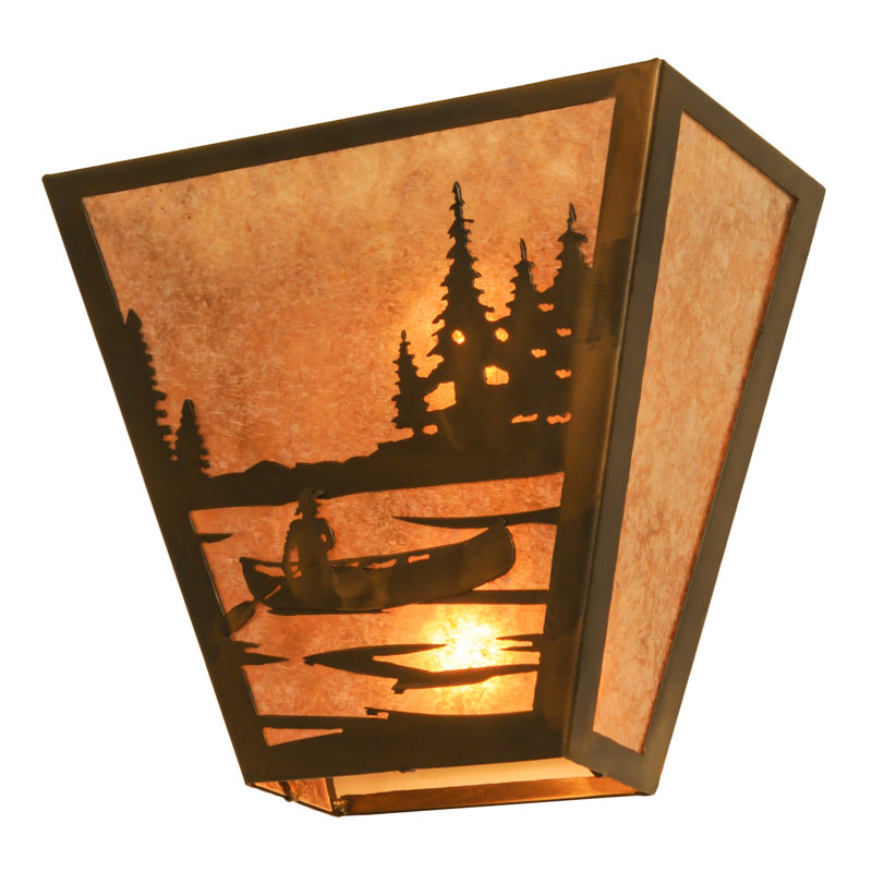 Rustic Lodge Flush Mounted Sconce, 11.5" H x 13" W x 6.5" D, Antique Copper