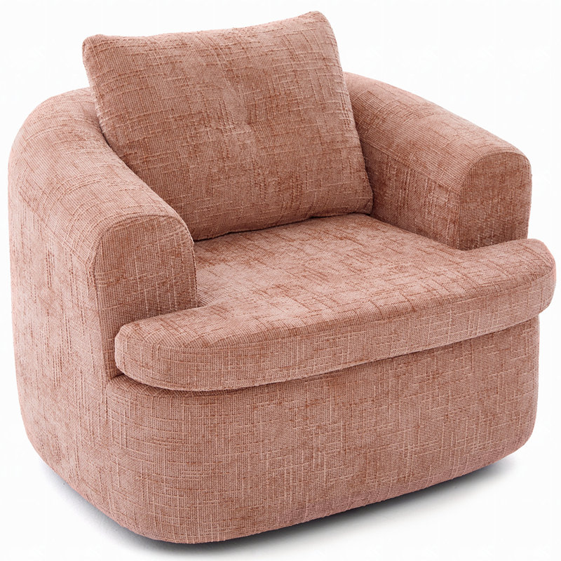 Upholstered Swivel Barrel Chair, Pink Chenille, 1
