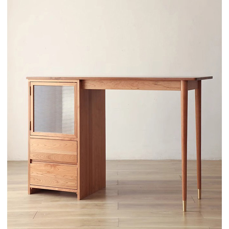 Nordic Double-Slab Solid Wood Storage Bar Table