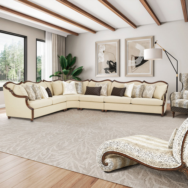 Chamberi Toast Boucle 4-Piece Sectional Sofa with Nailhead Trim