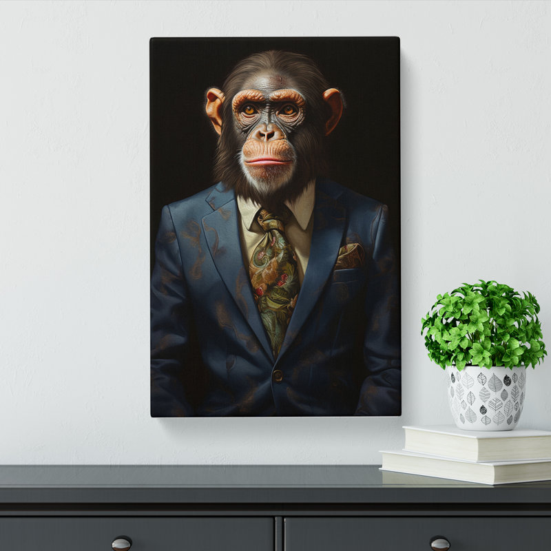 Monkey In A Suit Painting No.5 - No Frame Print, 76cm H x 50cm W x 3cm D