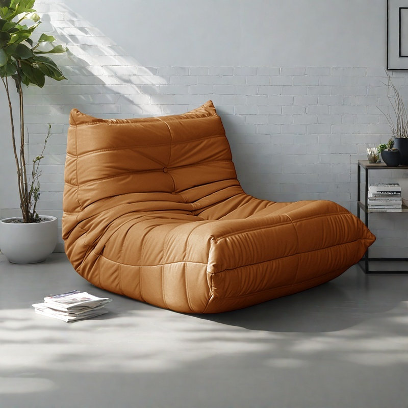 Canapé à billes rétro, Cuir véritable jaune