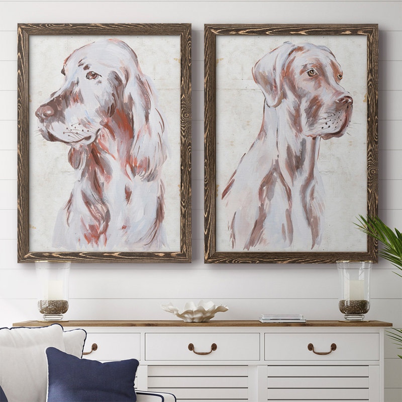 «Sitting Dog III» - Toile encadrée de qualité supérieure - prête à être accrochée, H 27,5 po x l 75 po x P 1,5 po, Noyer
