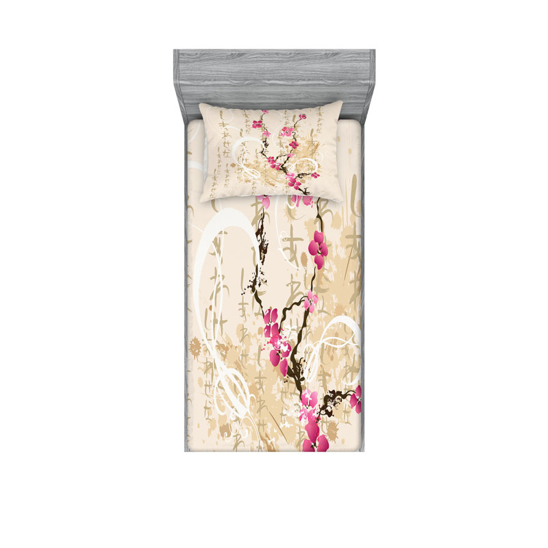 Multicolore ensemble de draps et taies décoratifs japonais Ambesonne, Ensemble de draps pour lit simple avec deux taies 
