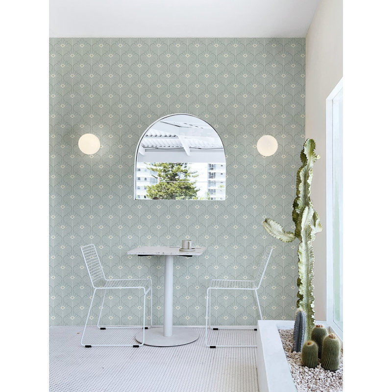 Moroccan Peacock 10' L x 24" W Wallpaper Roll, Self-adhesive, Powder Ash