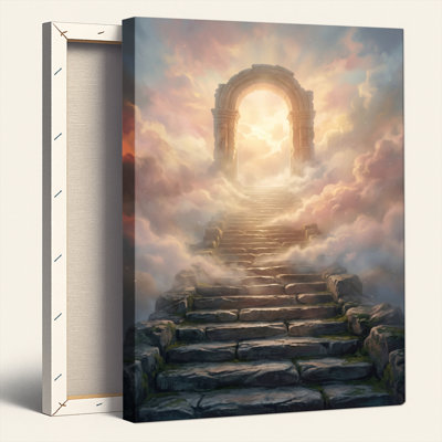 «Gallery Wrap», art mural sur toile pour le salon, la chambre à coucher, le bureau ou le vestibule - décoration murale décorative avec escalier céleste