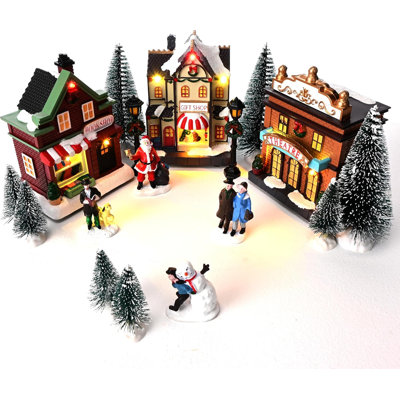 Valery Madelyn, ensemble de village de Noël illuminé, décoration de maison, accessoires de figurine de Noël à pile, ensemble de construction de la ville pour les fêtes, table de bricolage (17 PCS)