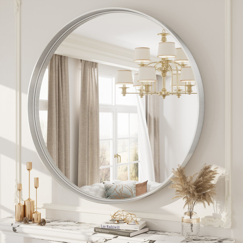 Miroir mural Aevar, 40 po x 40 po, Argent brossé