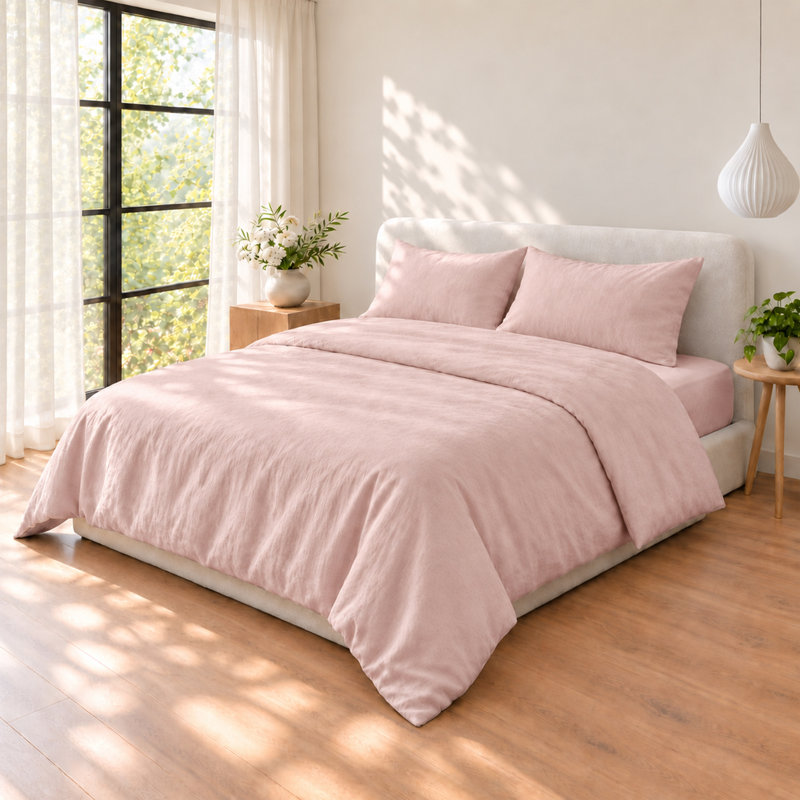 Ensemble de housse de couette 100% lin Clara avec taies décoratives Clara, Très grand lit, Rose brumeux