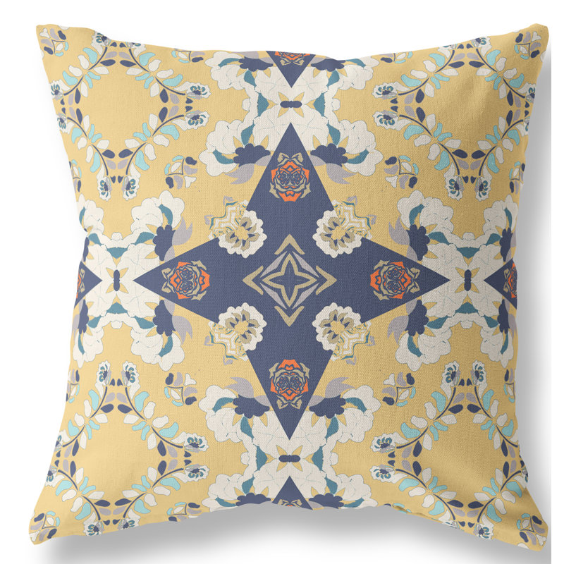 Floral Reversible Throw Pillow, 20"x20", Yellow/Blue