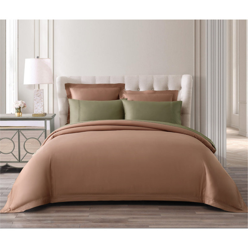 Yalda Egyptian Certified Cotton Modern 3 Piece Duvet Cover Set, King Duvet Cover + 2 King Sham, Tan