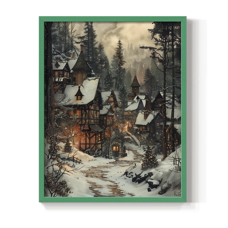 «Christmas Holiday» DCXXII, reproduction d'art encadrée - bois massif, H 11 po x l 9 po, Vert