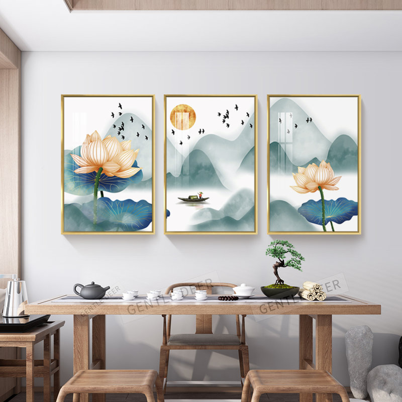 Luxueux aluminium encadré, ensemble de 3 reproductions d'art encadrées sur toile 1, Or, H 48,3 po x l 24,3 po x P 1,65 po