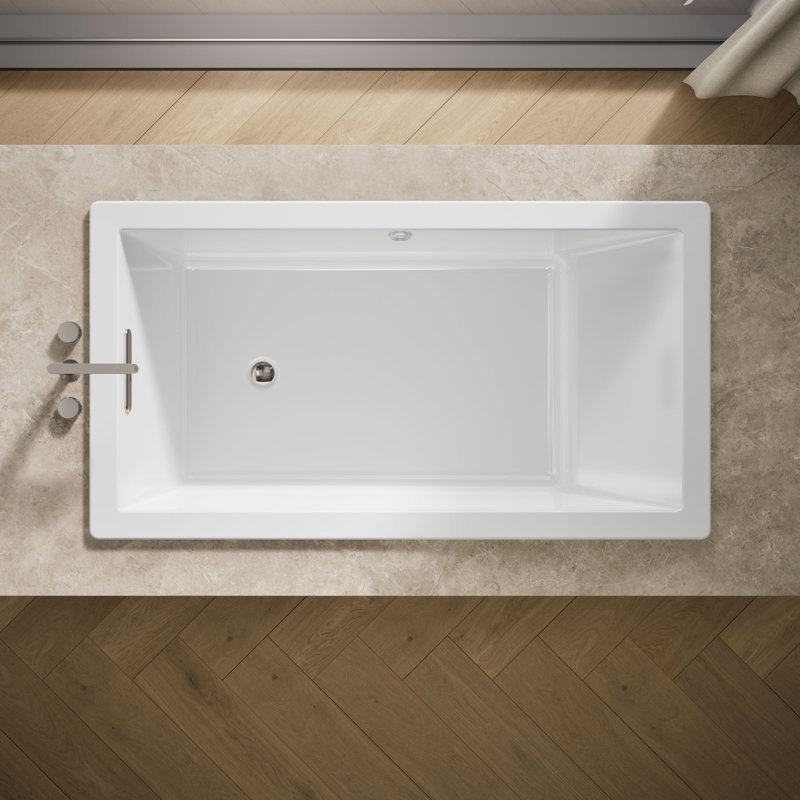 Underscore Rectangle 66'' x 36'' Drop In Whirlpool Acrylic Bathtub with Heater, White