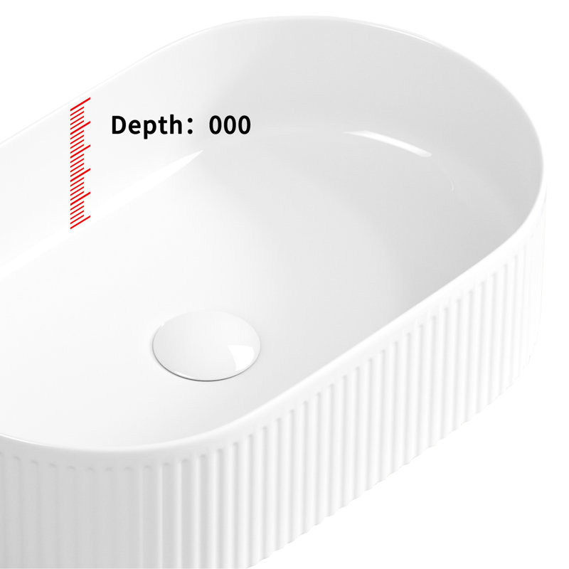 19 - 1/4″ Wide Oval Above Counter Vessel Sink, 12 3/8″ Deep, White Porcelain, Straight Line Texture And Strong Structure 19.66 In. Depth Countertop 12.39 Width, High Temperature Fired Non Absorbent