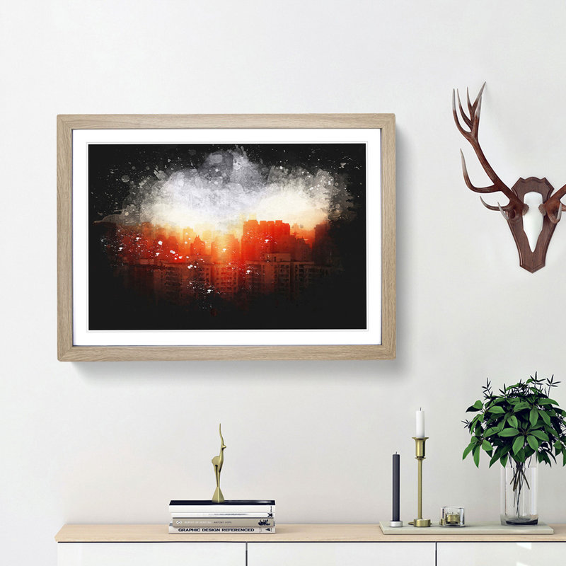Beijing Skyline At Sunset - Single Picture Frame Print on MDF, 33cm H x 45cm W x 2cm D, Oak Framed
