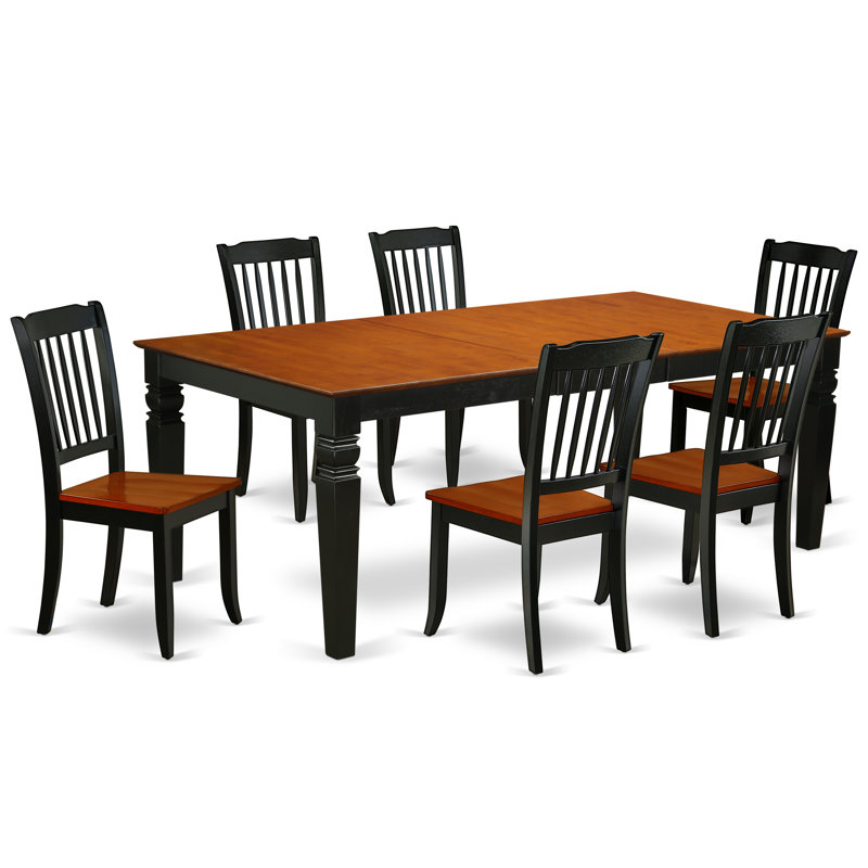 Ensemble de mobilier de salle à manger 7 pièces composé d'une table rectangulaire en bois avec feuille papillon et 6 chaises de cuisine, noir et cerise