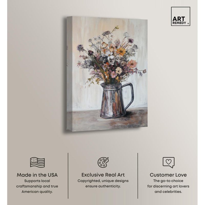 Worn Petal Beige and Brown Canvas Farmhouse Floral Art
