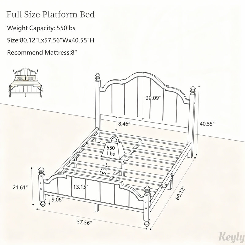Structure de lit rétro avec support de lattes robustes, plateforme en bois, aucun sommier requis, assemblage facile, Blanc