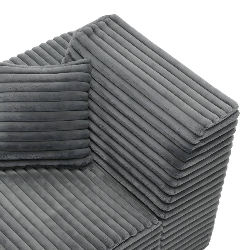 Chaise longue en flanelle de fourrure de lapin rembourrée 2 pièces 2 pièces sans assemblage requis, Gris, Orienté à droite