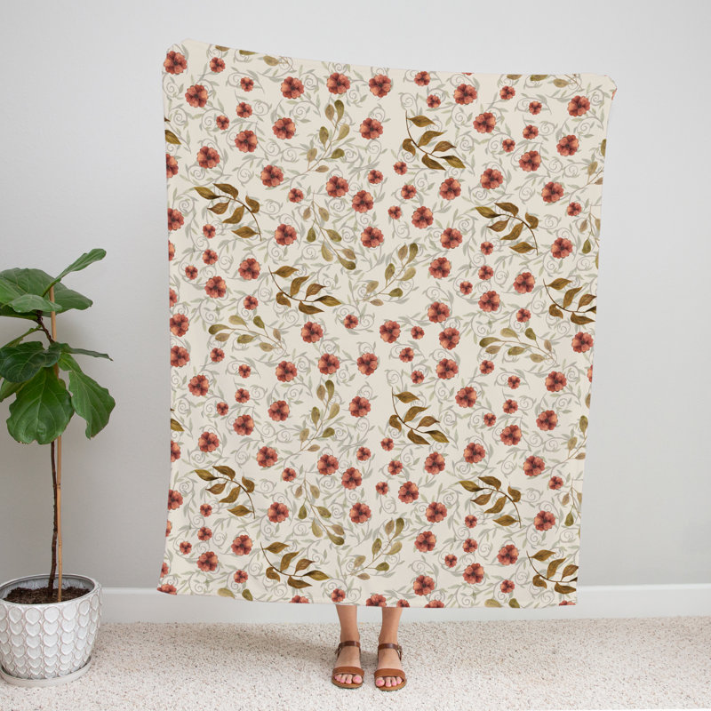 Jeté , L 51 po x L 60 po, Blanc / vert / orange / rouge, Floral