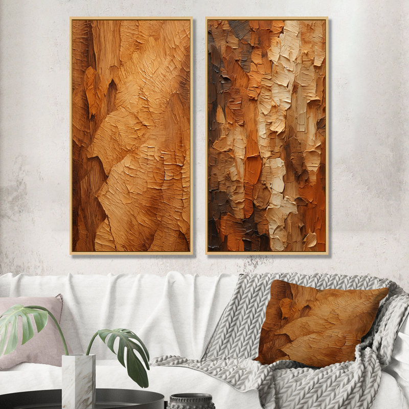 «Brown Tree Bark Essence II», ensemble de 2 reproductions d'art sur toile, H 40 po x l 41 po, Cadre flottant brun