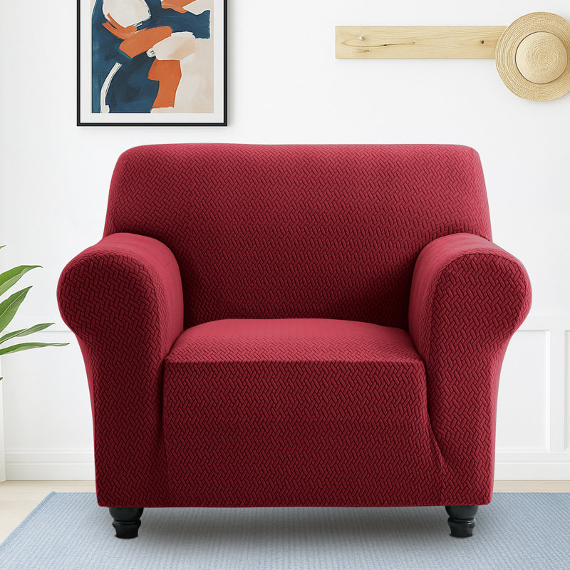 Jacquard Pattern Stretchable Spandex Sofa Slipcover - Stylish Sofa Protector, 179cm H x 165cm W - (1 Seater), Burgundy