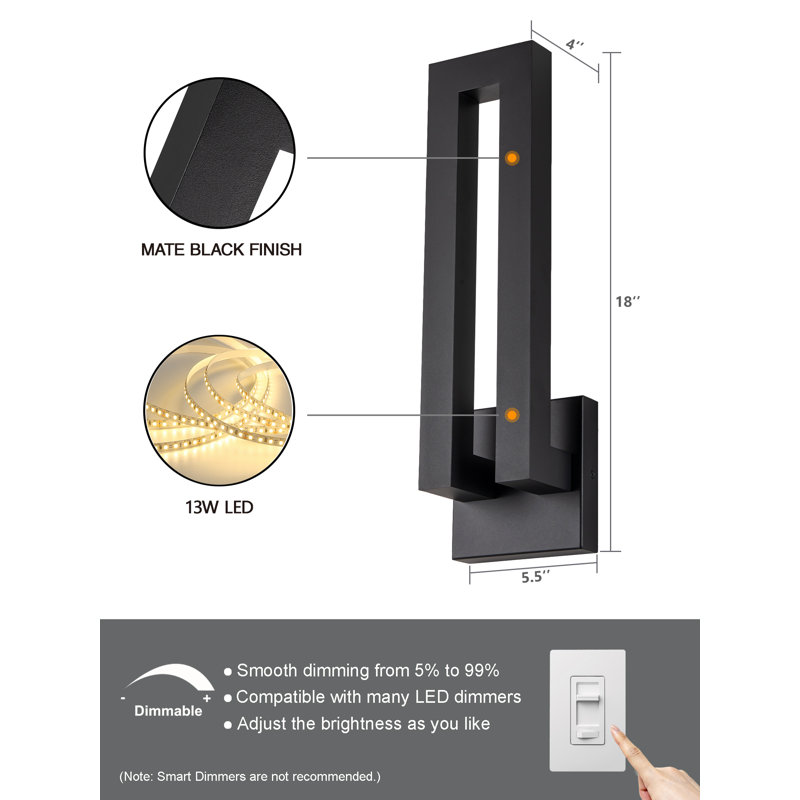 Dimmable Modern Outdoor LED Wall Sconce, 18" H x 6.89" W x 4" D