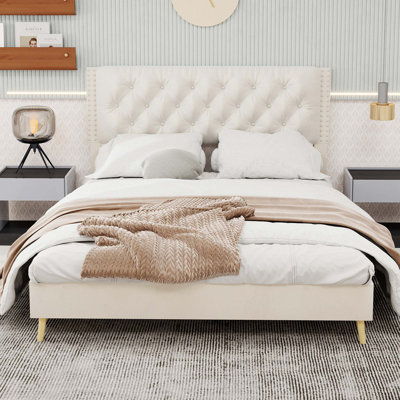 Luxury Velvet Upholstered Bed with Tufted Headboard for Peaceful Sleep