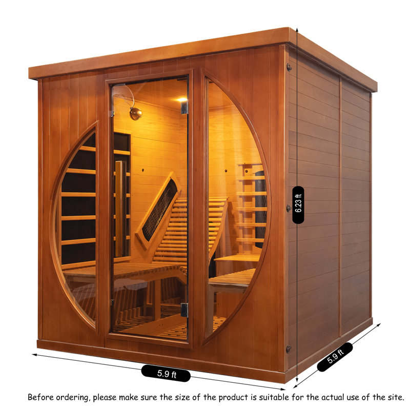 Hylivesaunas Full Spectrum Infrared 2 Person Sauna Room, Wifi Control Red Light Therapy Luxury Wood Home Sauna with Recliner, Canadian Red Cedar Indoor Dry Saunas Spa, 3400W with 10 Heaters, Speaker, Light, Oxygen Bar