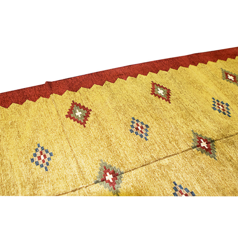 Hand Knotted Cotton Area Rug in Gold And Red